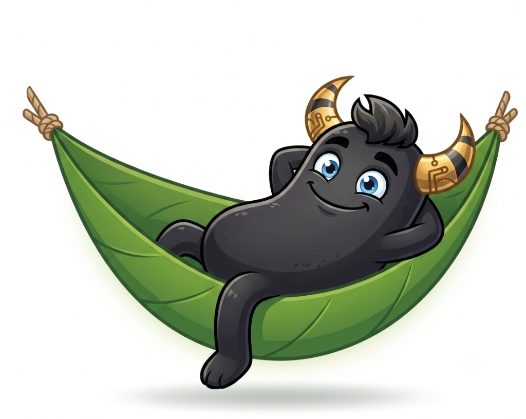 DBleaf mascot relaxing in hammock